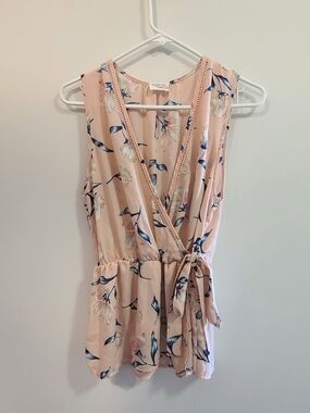 Sienna Sky Blush Pink Floral V Neck Faux Wrap Blouse Sz Large